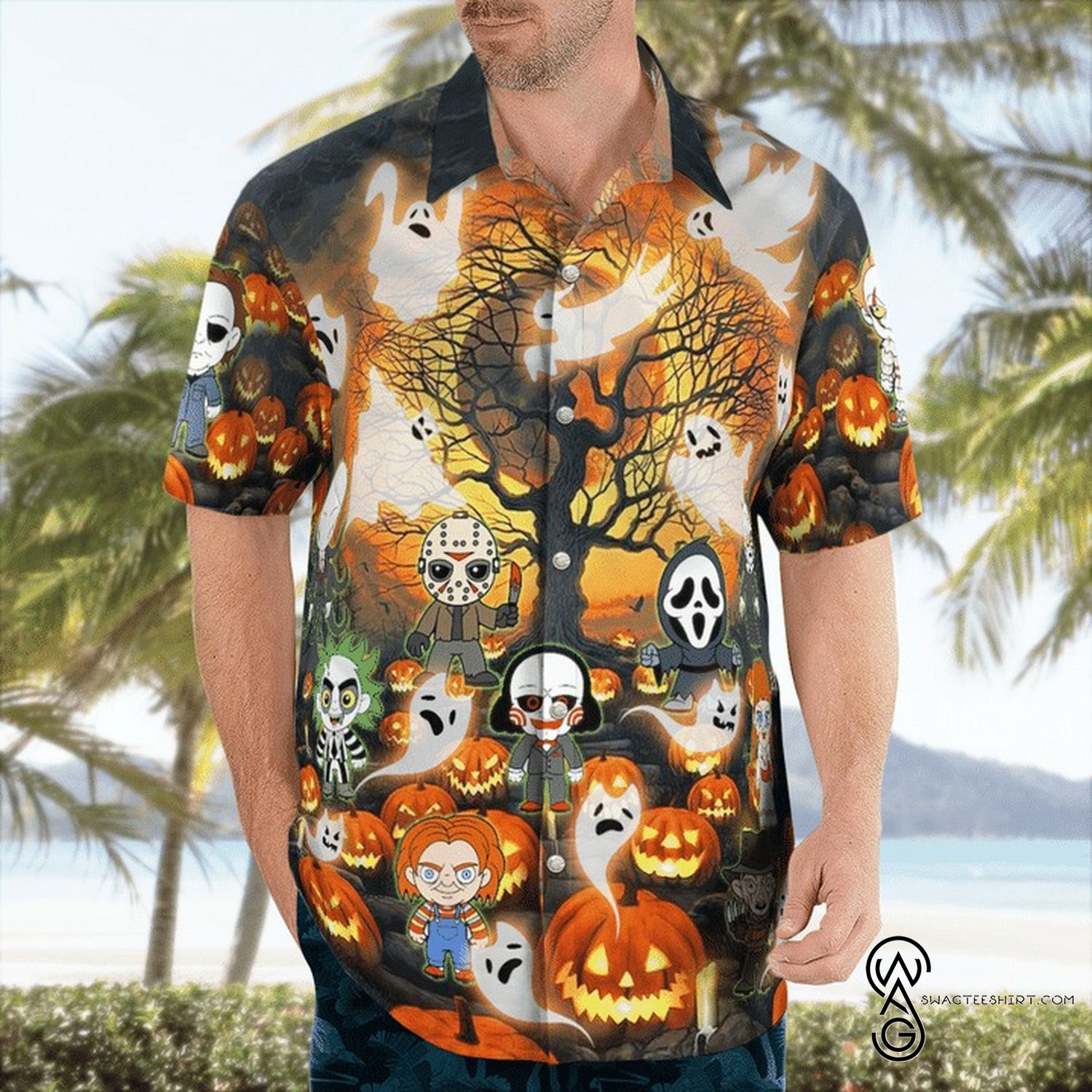 [Top Trending] Horror Killing By The Pumpkin Halloween Casual Summer Beach Full Printing Hawaiian Shirt